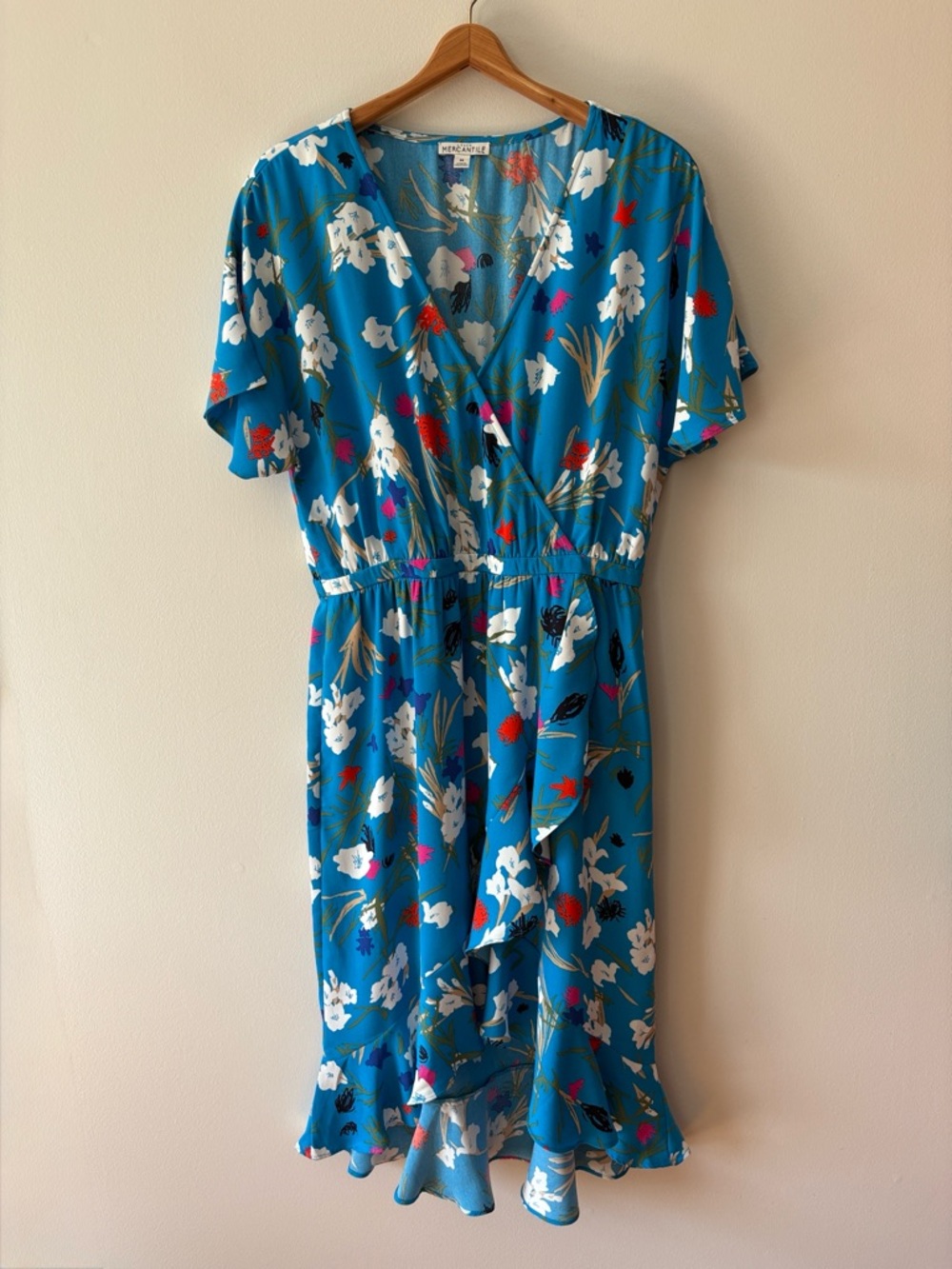 J Crew Faux-Wrap Dress Emmahansi Cabana Blue Size Medium